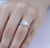 French Set Rectangle Halo 925 Sterling Silver Diamond Simulant CZ Engagement Ring Wedding Band